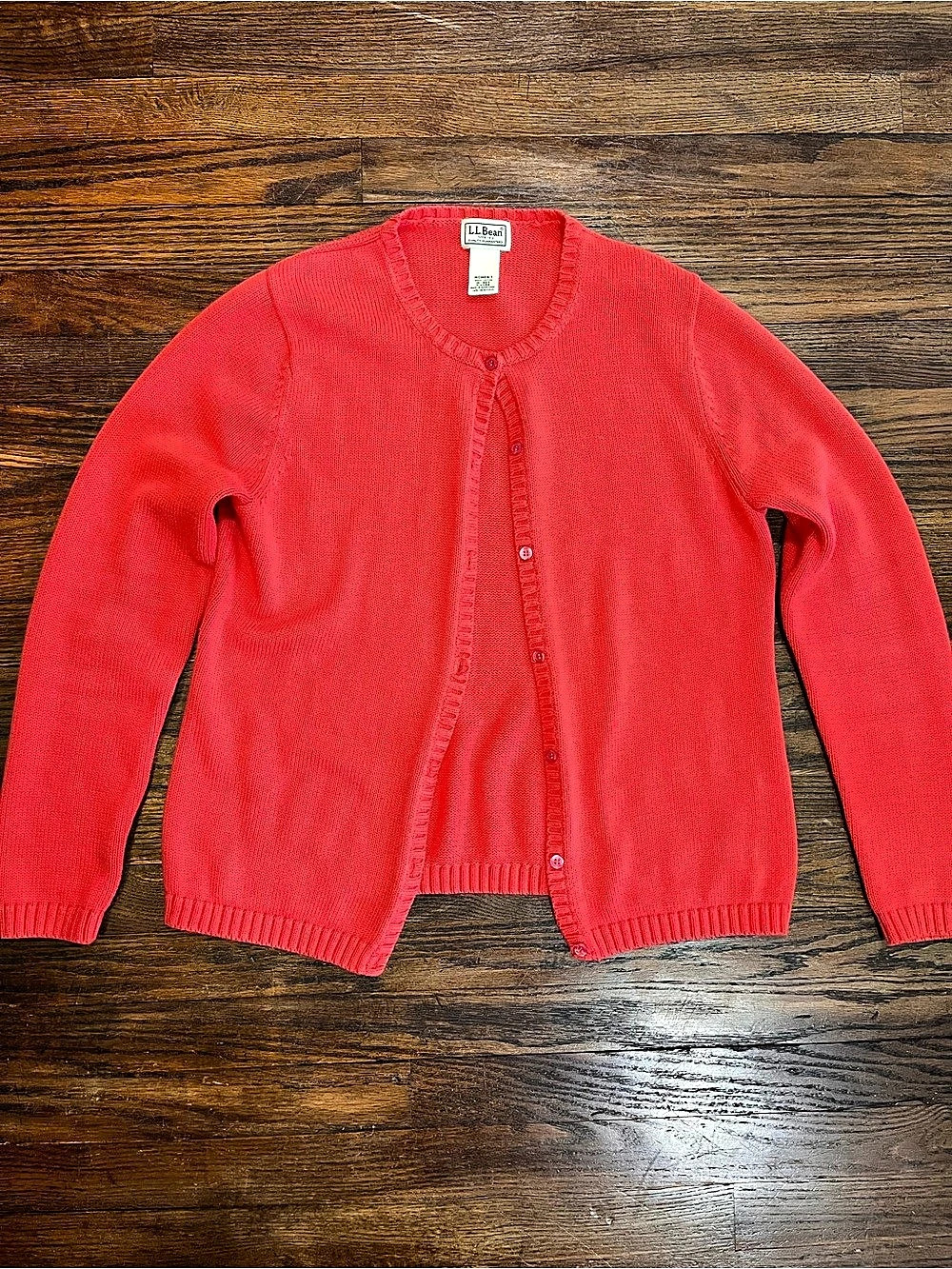 L.L.Bean 100% Cotton Women's Cardigan Button Up Size Medium Orange Red